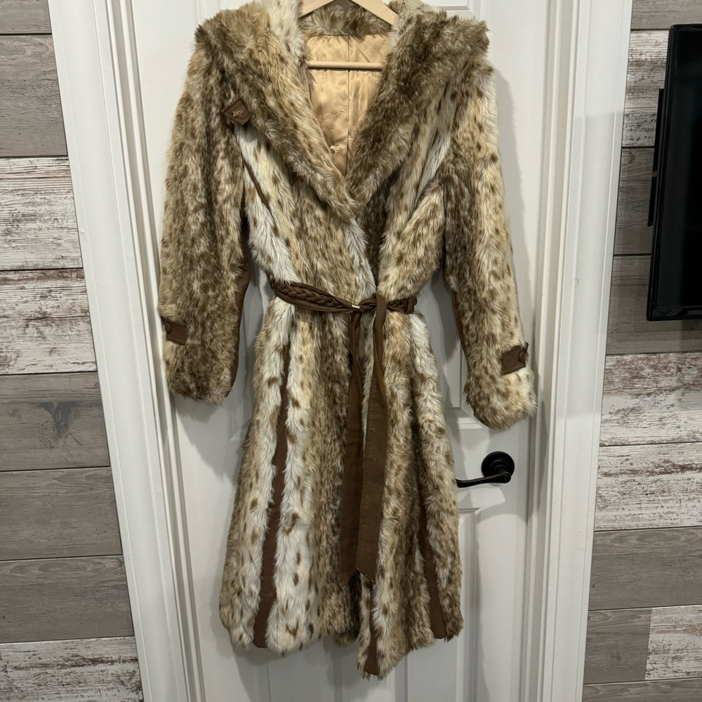 Vintage St. Mortiz-Russell Taylor Faux Fur Long Hooded Coat (M)